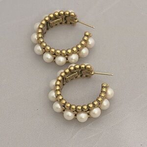 Vintage YSL Gold and Pearl Hoop Earrings